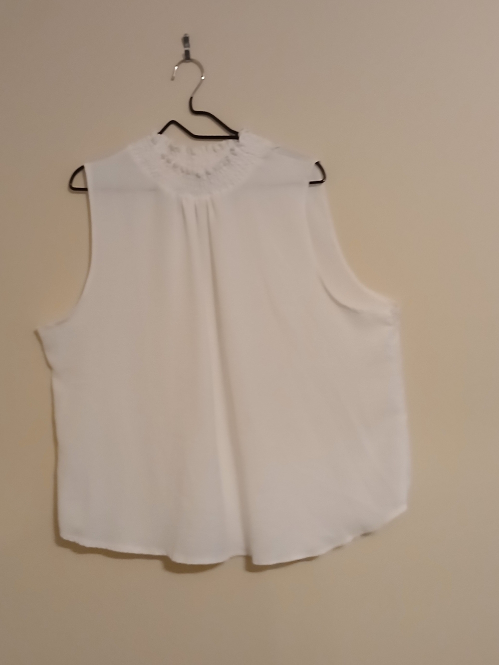 White Sleeveless Smocked-Neck Camisole